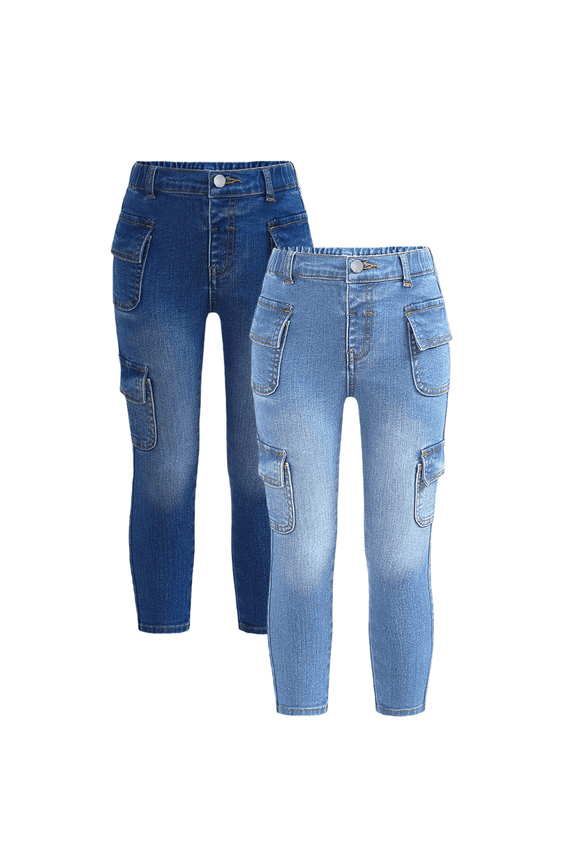 Girls Jeans 2 Pack Stretch Denim, Dark and Light Blue Wash,Skinny Jeans for Girls