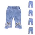 thumbnail image 1 of Girls Jeans Baby Girls Capri Denim Pants Toddler Kids Soft Elastic Waist Stretch Denim Jeans for Everyday Wear, 1 of 7