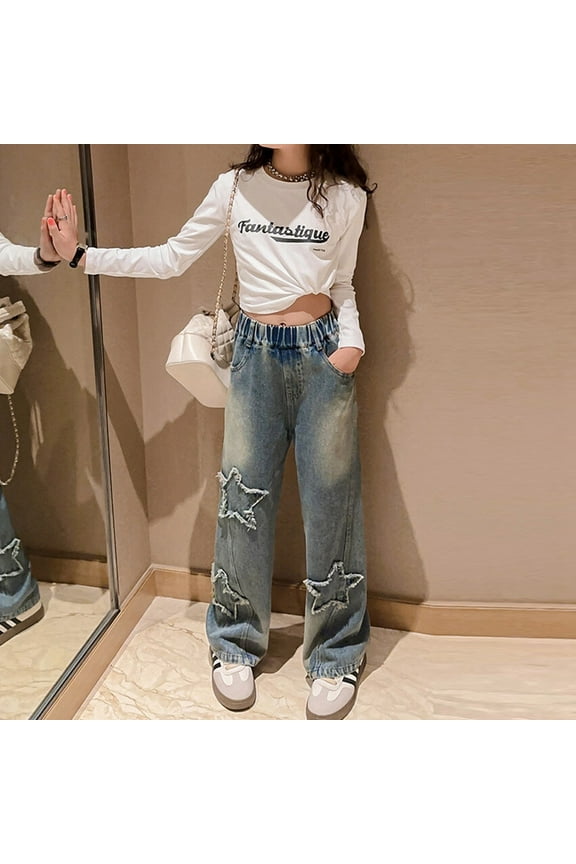 Girls' Jeans Baggy High Waist Pants Wide Leg Teen Girl Clothes Justice Girls Clothing