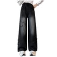 thumbnail image 1 of Girls Jeans Big Kids Spring And Fall Fashionable Star Patch Loose Wide Straight Leg Pants ﻿, 1 of 4
