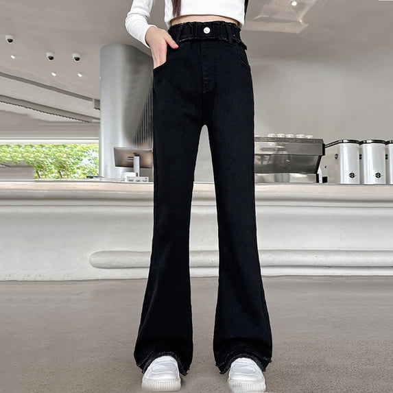 Girls' Jeans Black Jeans Flared Jeans High Waist Girls Baggy Jeans with Pockets Clothes for Tweens Girls 6-7 Years