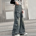 thumbnail image 1 of Girls Jeans Cargo Jeans Girls Straight Leg Wide Leg Denim Jeans High Waist Girls Jeans Baggy with Pockets Girls Back to School Outfits 5-6 Years, 1 of 8