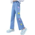 thumbnail image 1 of Girls Jeans Denim Elastic Wasit Leg Denim Pants Jeans Washed Teen Girl Pants 5-14 Years, 1 of 5