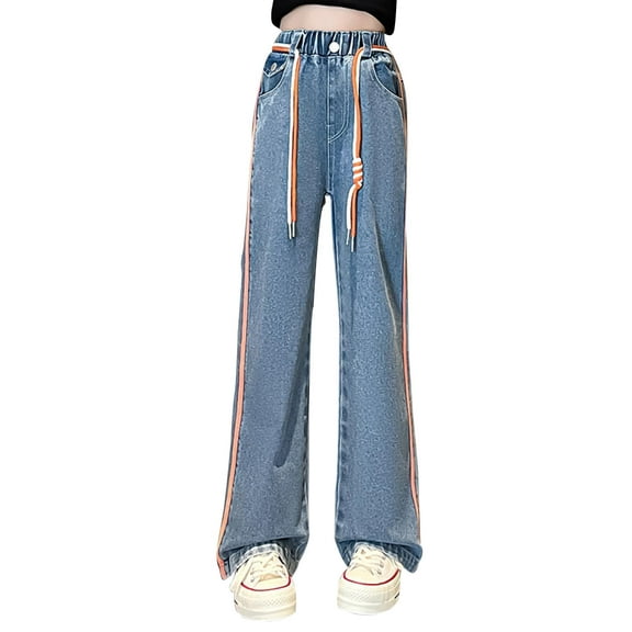 Girls Jeans Denim Casual Wide Wide Leg Baggy Straight Leg Teen Girls Jeans Clothes Size 5-14 Years