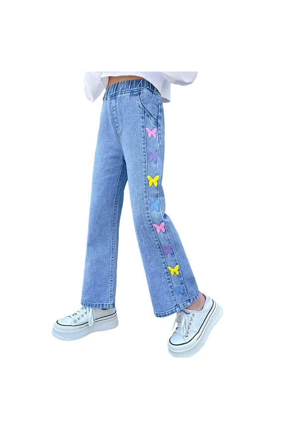 Girls Baggy Jeans Elastic Wasit Cool Ripped Casual Pocket Youth Girls Clothes Age 5-14 Years