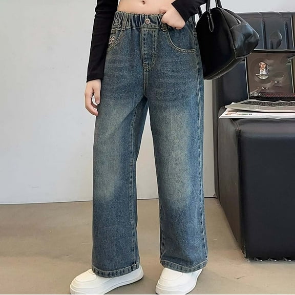 Girls Jeans Denim Elastic Wasit Wide Leg Denim Pants Pants for Teen Girls Girl Jeans Size 5-6 Years Girls Fashion