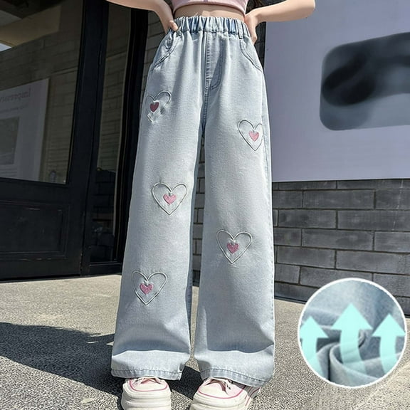 Girls' Jeans Denim Elastic Wasit Wide Leg Denim Pants Teen Girl Clothes Juniors Jeans 13-14 Years Girls Fashion