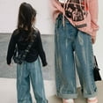 thumbnail image 1 of Girls Jeans Denim Elastic Wasit Wide Leg Loose Straight Tie Dyed Pants 1-7 Years, 1 of 8