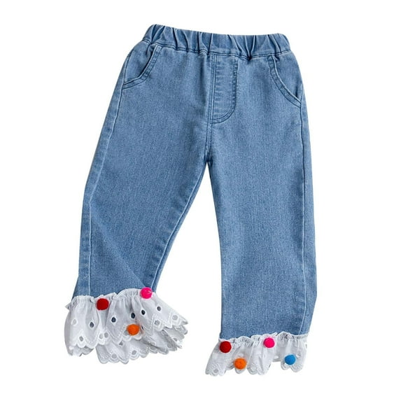 Toddler Girls' Pants Elastic Waist Wide Leg Denim Pants for Teens Girls Jeans Size 18-24 Months Girls Fashion