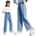 thumbnail image 1 of Girls' Jeans Denim Elastic Wasit Wide Leg Pants Trousers Pants for Teen Girls Cute Clothes, 1 of 3