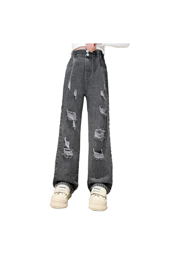 Girls Jeans Denim High Waisted Cool Ripped Kids Jeans Kids Pants Girls 5-14 Years