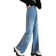 thumbnail image 1 of Girls Jeans Denim High Waisted Leg Denim Pants Button Jeans Summer Clothes for Teen Girls Age 5-14 Years, 1 of 5