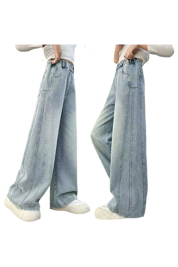 Girls Jeans Elastic High Waist Wide Leg Denim Pants Teen Girl Clothes Juniors Jeans