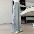 thumbnail image 1 of Girls' Jeans Elastic High Waist Wide Leg Pants Trousers Pants for Teen Girls Girls Clothes Size 10-11 Years Girls Fashion, 1 of 8