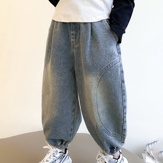Girls Jeans Elastic High Waist Wide Leg Trousers Comfort Kids Pants 3-4 Years