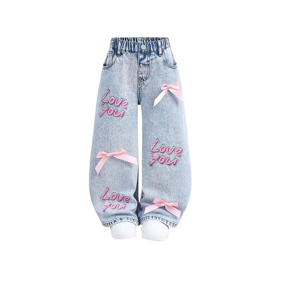 Girls Jeans Elastic Waist Pull-On Denim Pants Comfy Stretchy Soft Streetwear Trousers Back To School Clothes for Girls