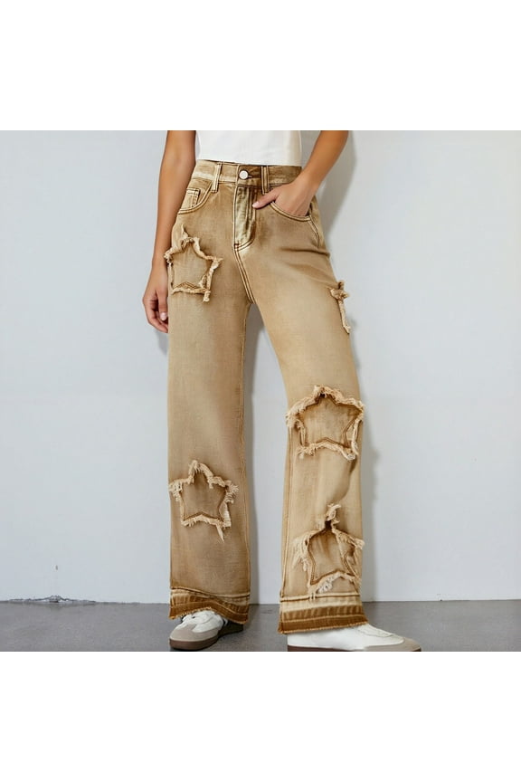 Girls Jeans Elastic Waist Ripped Wide Leg Jeans Teen Clothing Justice Girls Clothing 12-13 Years Girls Fashion