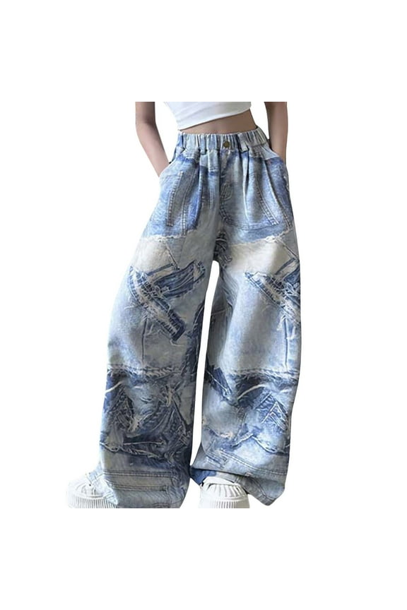 Girls Jeans Elastic Waist Wide Leg Denim Pants Teen Clothing Justice Girls Clothing