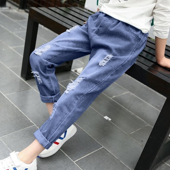 Girls Jeans Elastic Waist Wide Leg Jean Denim Pants Teen Clothing Kids Jeans Girls