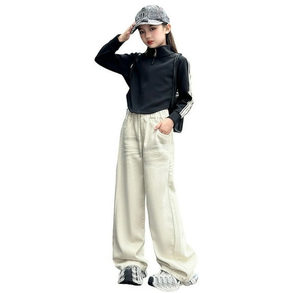 Girls' Jeans Elastic Waist Wide Leg Jeans Teen Girl Clothes Girls Clothing Size