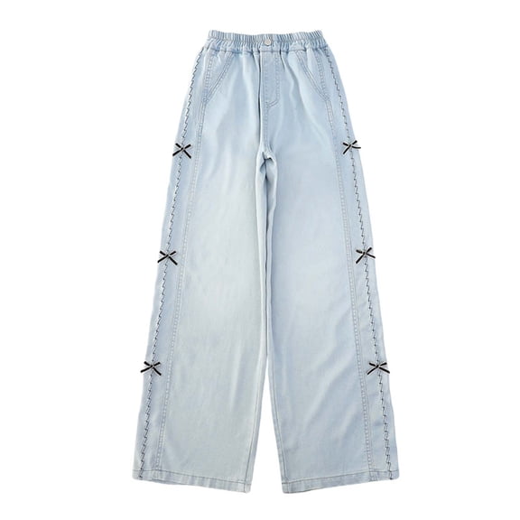 Girls Jeans Elastic Waist Wide Leg Pants Teen Clothing Juniors Jeans 13-14 Years Girls Fashion