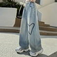 thumbnail image 1 of Girls Jeans Embroidered Jeans Baggy Jeans for Teens Straight Leg Jeans with Pockets High Waist Wide Leg Jeans for Teen Girls 10-11 Years, 1 of 8