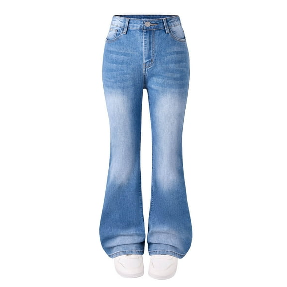 Girls Jeans Fashion Cute Stretch Slim Flare Denim Pants with Pocket Girls Clothes Size 6-13