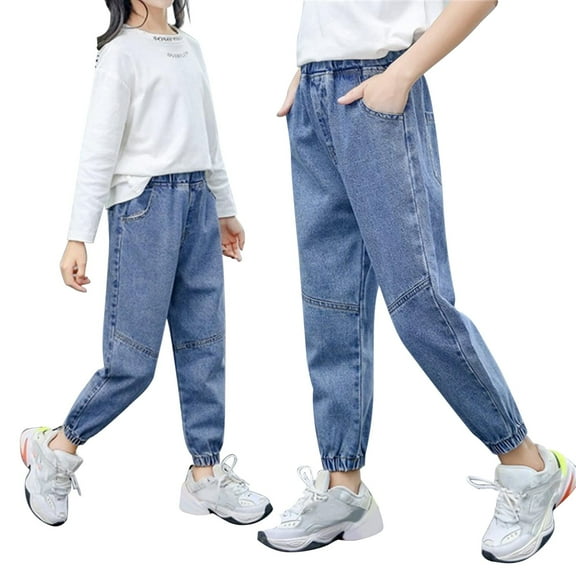 Girls Jeans Flare Pants for Girls Embroidered High Waist Wide Leg Jeans with Pockets for Teen Girls 4-5 Years