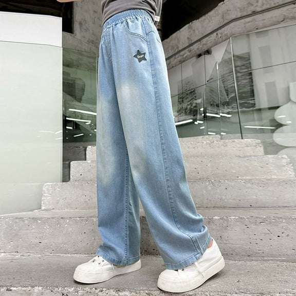 Girls' Jeans High Waist Wide Leg High Waist Denim Pants Teen Clothing Cowgirl Pants 15-17 Years Girls Fashion