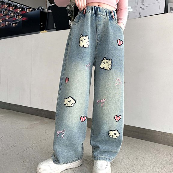 Girls' Jeans High Waist Wide-Leg Palazzo Denim Pants Girl Clothes Girls Baggy Jeans Size