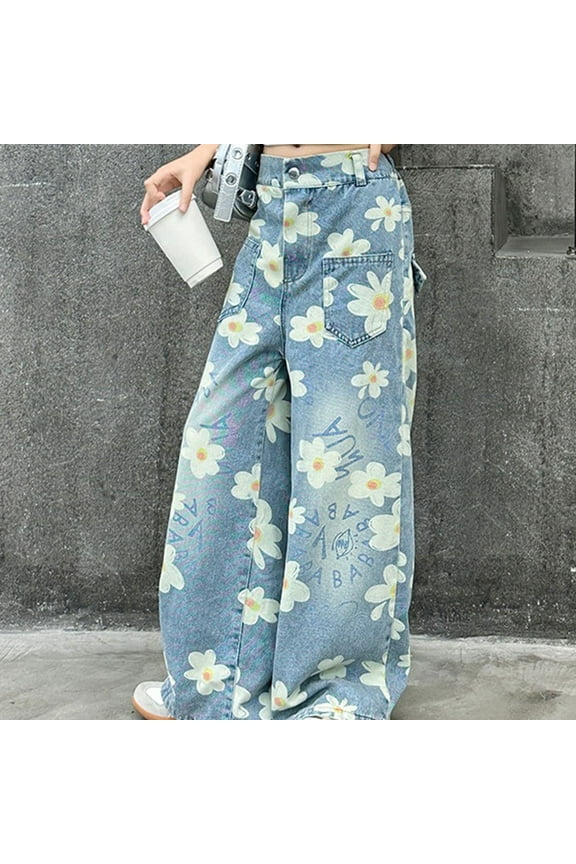 Girls Jeans High Waisted Flare Pants Casual Stretch Demin Pants with Pockets 5-14 Years Straight Leg Denim Pants Cute Baggy Jeans For Girls 10-12 Ripped