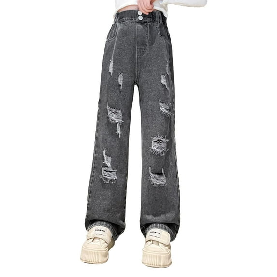 Girls Jeans High Waisted Leg Denim Pants Button Jeans Baggy Jeans for Teen Girls 5-14 Years