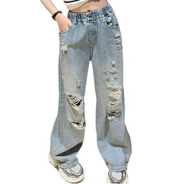 【WONDER WONDER】Nian incision washed wide denim pants Wonder Nation Girls Wide Leg Jean, Sizes 4-18 & Plus