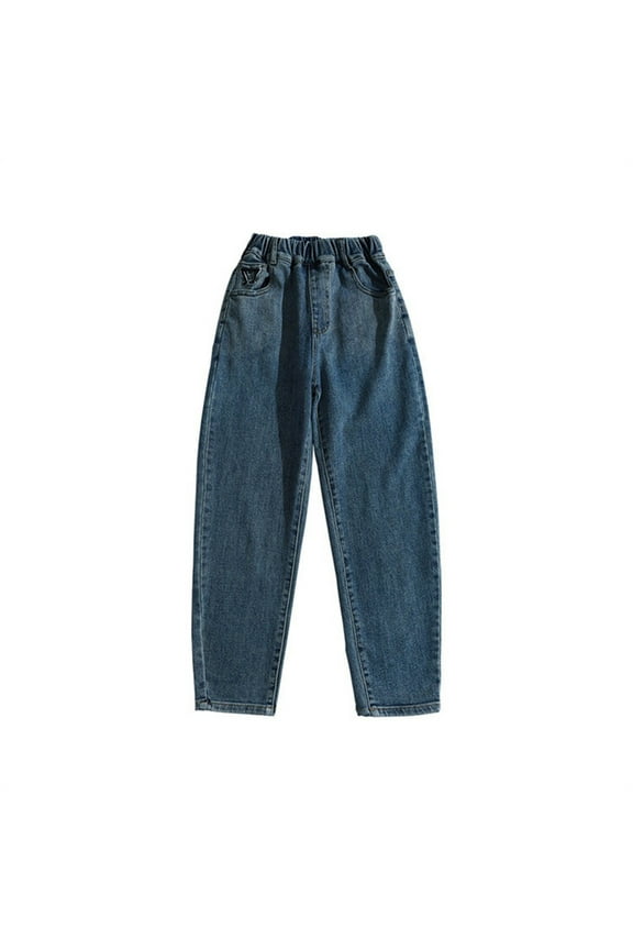 Girls Jeans Kids Elastic Waist Straight Leg Pull on Denim Pants Skinny Jeans 𝐁ootcut Jeans Streetwear Preppy Pants
