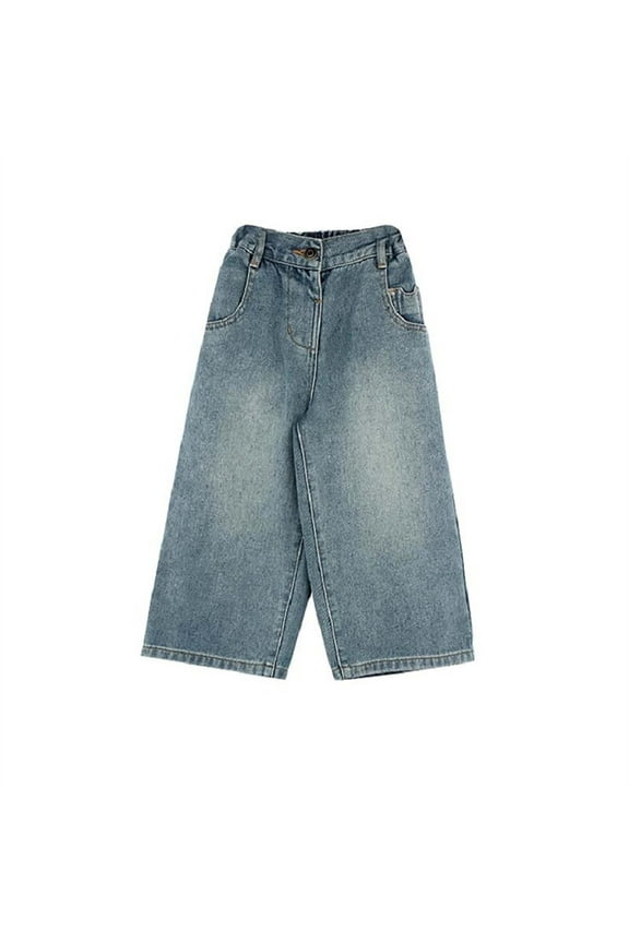 Girls Jeans New Baby Girls Jeans, Toddler Elastic Waist Denim Pants with Slant Pockets School Uniform Pants