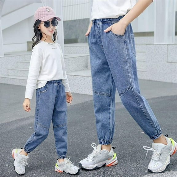 Girls Jeans New Spring and Autumn Small and Medium Children Fashion Long Pants Soft Stretch Pants Girls Jeans Size 5-6 Years