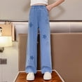 thumbnail image 1 of Girls Jeans Pants Denim Elastic Wasit Wide Leg Jean Denim Pants Pants for Teen Girls Summer Clothes for Teen Girls 5-6 Years Girls Fashion, 1 of 6