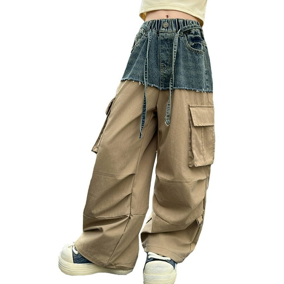 Girls Jeans Pants Denim Elastic Wasit Wide Leg Pants Pants for Teen Girls Justice Girls Clothing 10-11 Years Girls Fashion