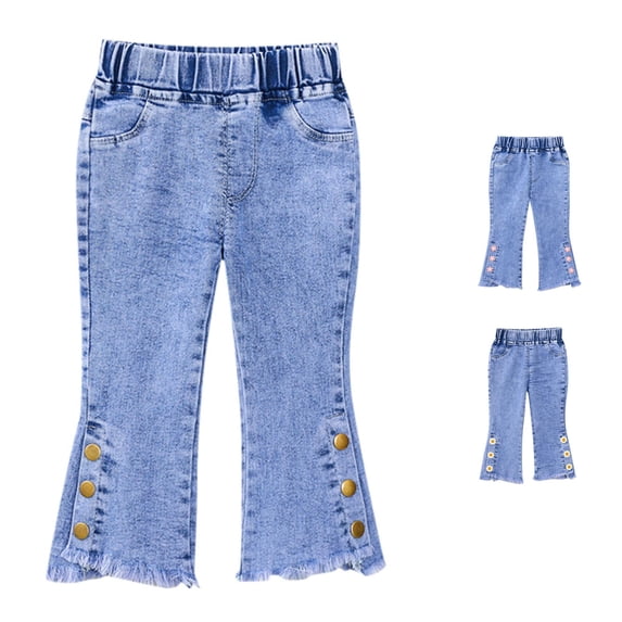 Girls Jeans Pants Elastic High Waist Wide Leg Baggy Loose Soft Trendy Jeans 18-24 Months