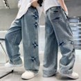 thumbnail image 1 of Girls Jeans Pants Elastic High Waist Wide-Leg Palazzo Denim Pants Loose Denim Pants for Toddler Girls 6-7 Years Cute&nbsp;Girl&nbsp;Clothing, 1 of 7