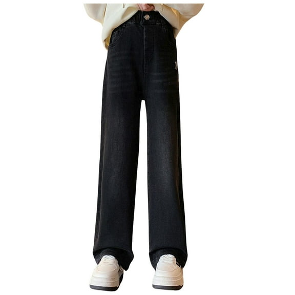 Girls Jeans Pants Elastic Waist Wide Leg Denim Pants for Teens Little Girls Clothes