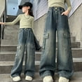 thumbnail image 1 of Kids Girls' Fashion Jeans Elastic High Waist Wide Leg Denim Pants Teen Girl Clothes Cute Clothes, 1 of 7