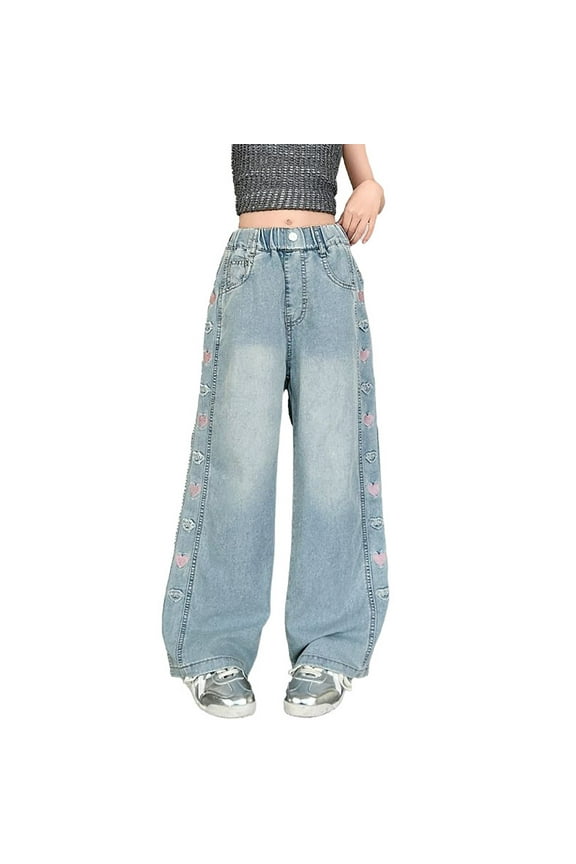 Girls Jeans Pants High Waist Wide Leg Jean Denim Pants Teen Girl Clothes Juniors Jeans