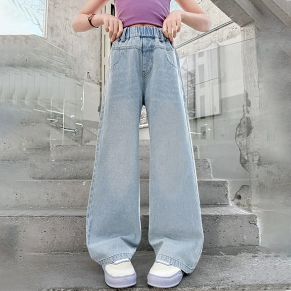 Girls Jeans Pants High Waist Wide Leg Jeans Teen Clothing Clean Girl Clothes 9-10 Years Girls Fashion