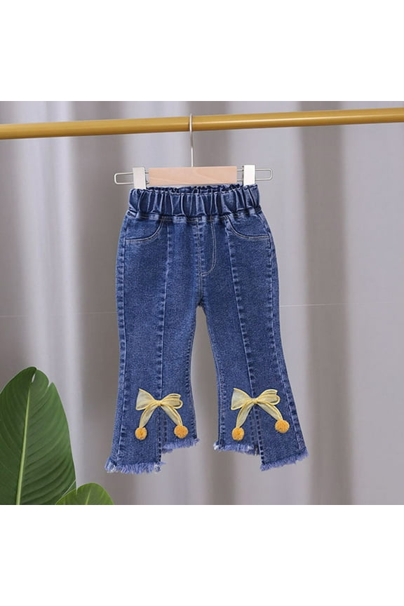 Girls Jeans Pants Stretchy Relaxed Wide Leg Baggy Pants Casual Denim Pants with Pockets for kids Girls Boys Sweatpants Size 4T