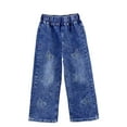 thumbnail image 1 of Girls Jeans Rhinestones Studded Trendy Casual Elastic Waisted Wide Leg Denim Long Pants Spring Summer Clothes (2-3 Years, Blue #A), 1 of 5