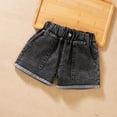 thumbnail image 1 of Girls Jeans Shorts Distressed Folded Hem Denim Shorts Kids Bermuda Short Jeans High Elastic Waist Casual Summer, 1 of 4