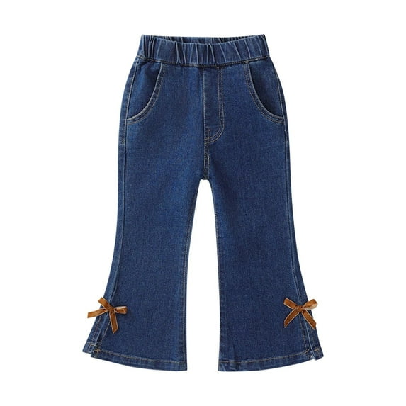 Girls Jeans Size 8 Casual Toddler Denim Pants Flare Leg Bell Bottom Elastic Waist Fall Spring Trousers, Dark Blue, 12 Years