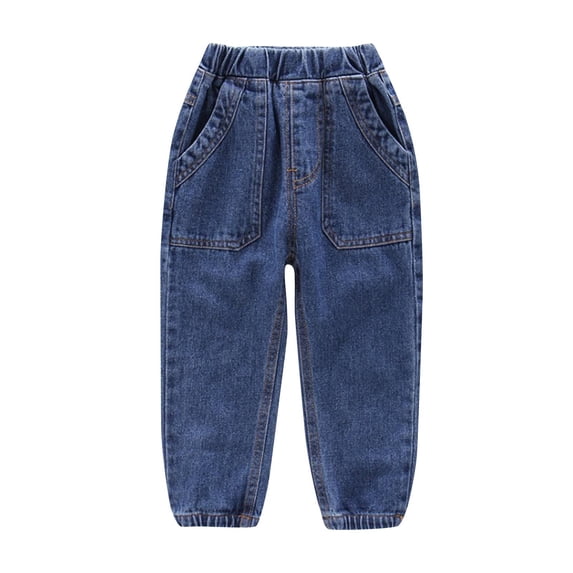 Girls Jeans Size 8 Casual Toddler Denim Pants Solid Jogging Elastic Waist Loose Baggy Fall Spring Trousers, Navy, 3 Years