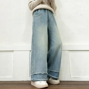 Girls Jeans Teenager Boys Cargo Trousers Vintage Baggy Childrens Spring Wide Leg Streetwear Hip Hop Trouser Casual Straight Bootcut Denim Pants with Pockets Kids Jeans Blue 5-6 Years
